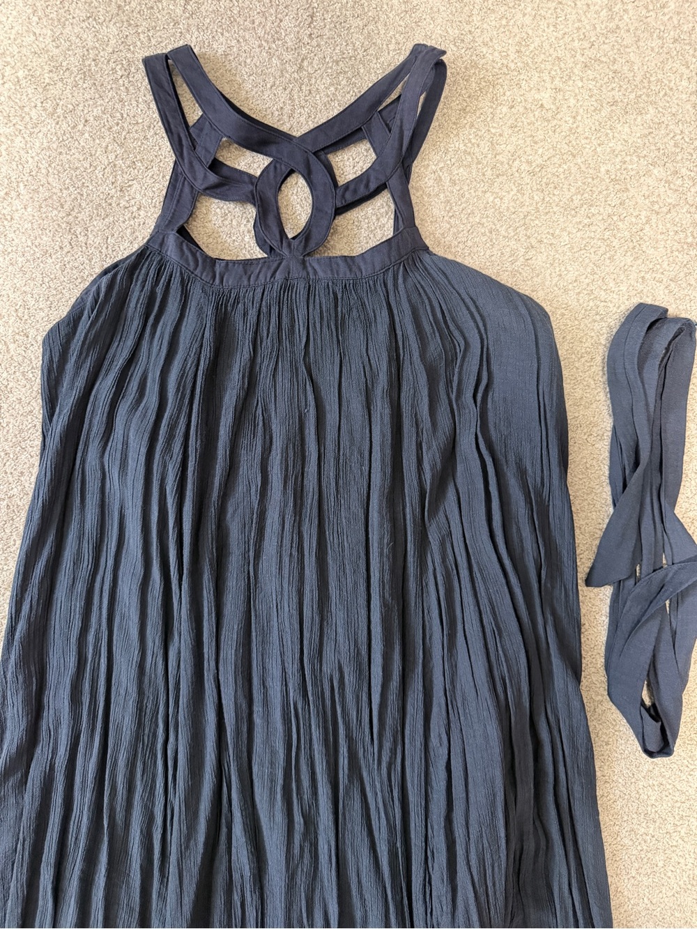 Women's Navy Blue Crinkle Halter Top Dress
